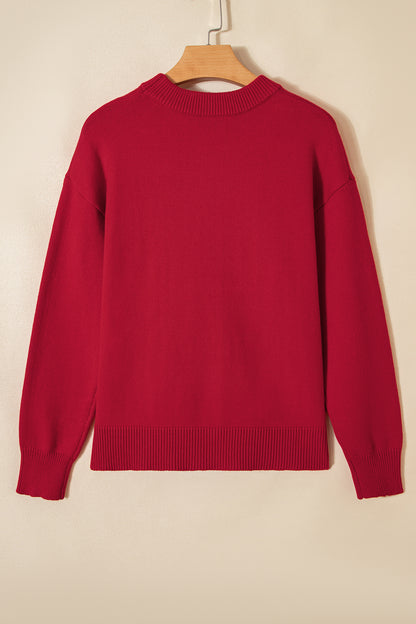 Christmas Sequin Bow Ribbed Trim Sweater