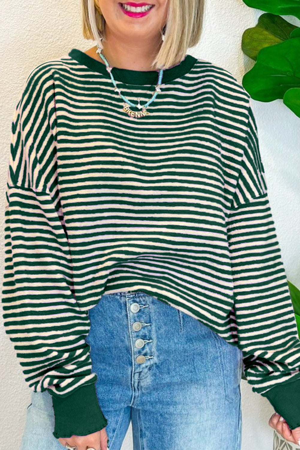 Stripe Drop Shoulder Long Sleeve Top