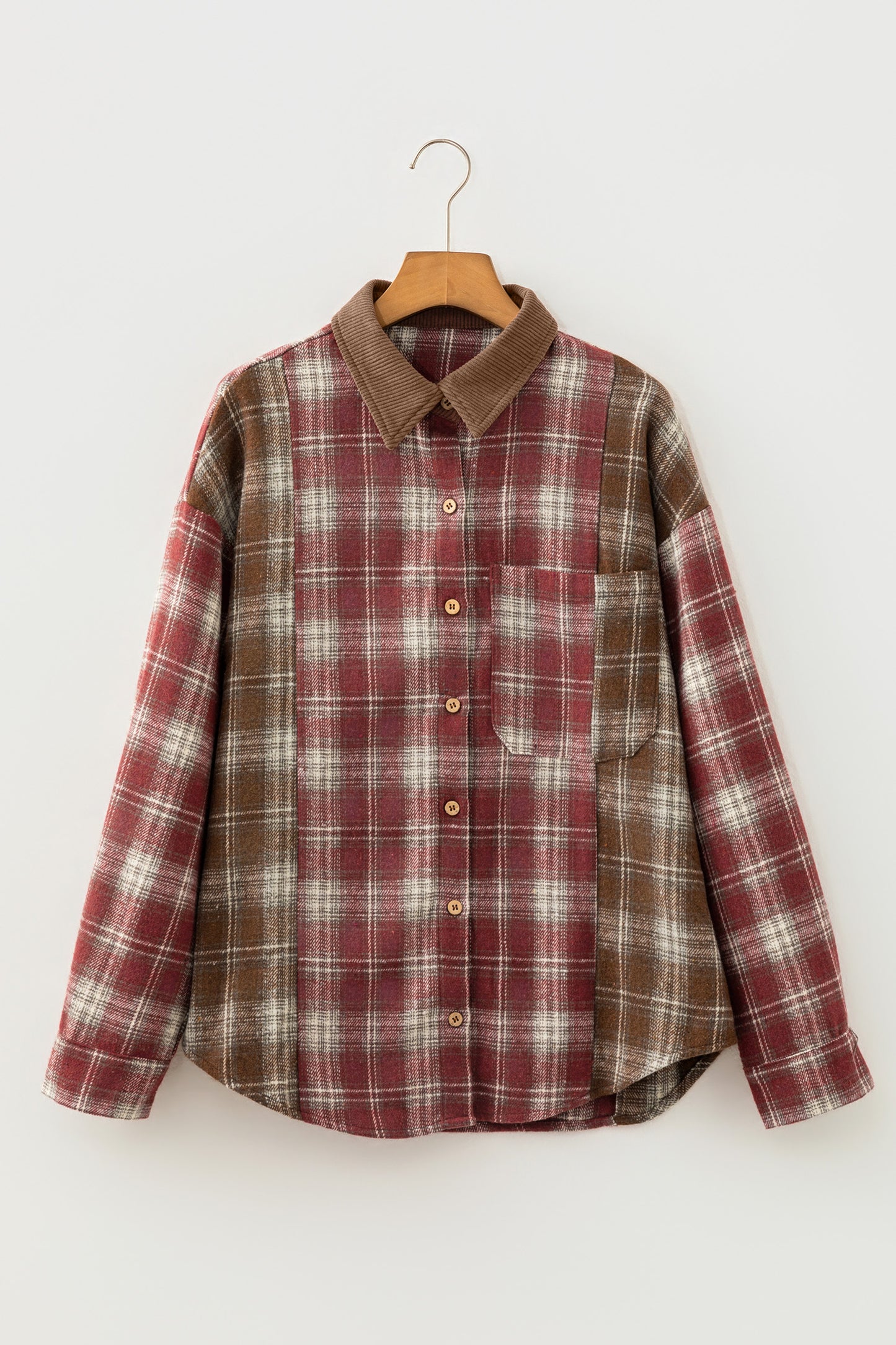 Plaid Contrast Long Sleeve Button Down Shirt