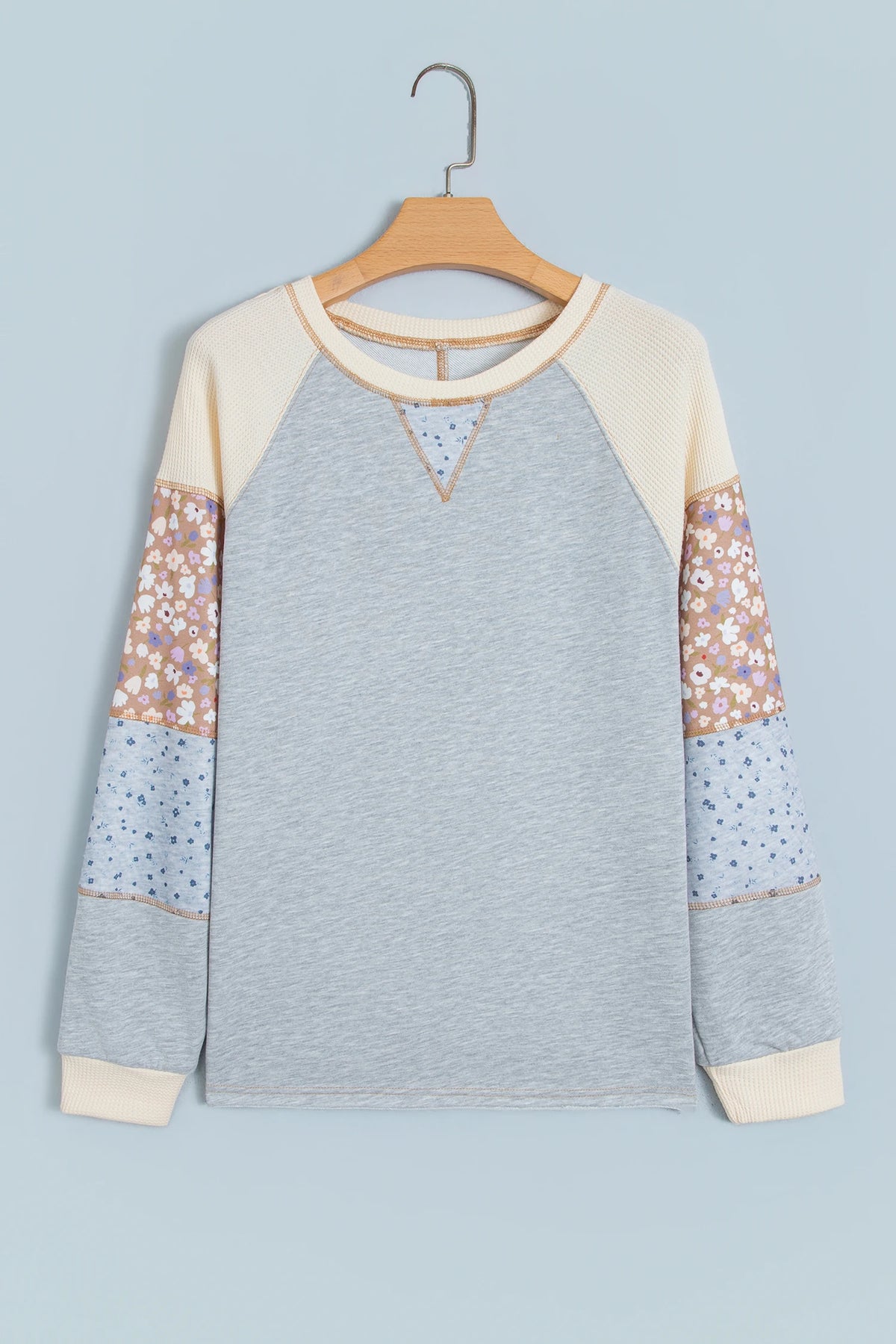 Floral Waffle Patchwork Raglan Long Sleeve Top