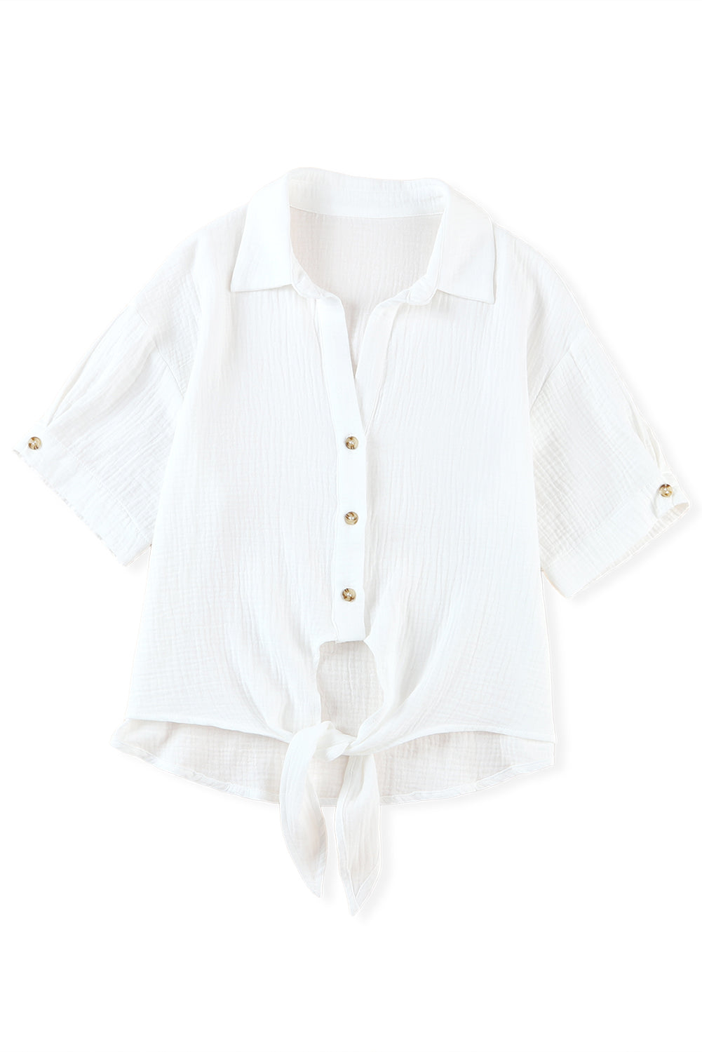 Gauze Buttoned Tie Front Shirt