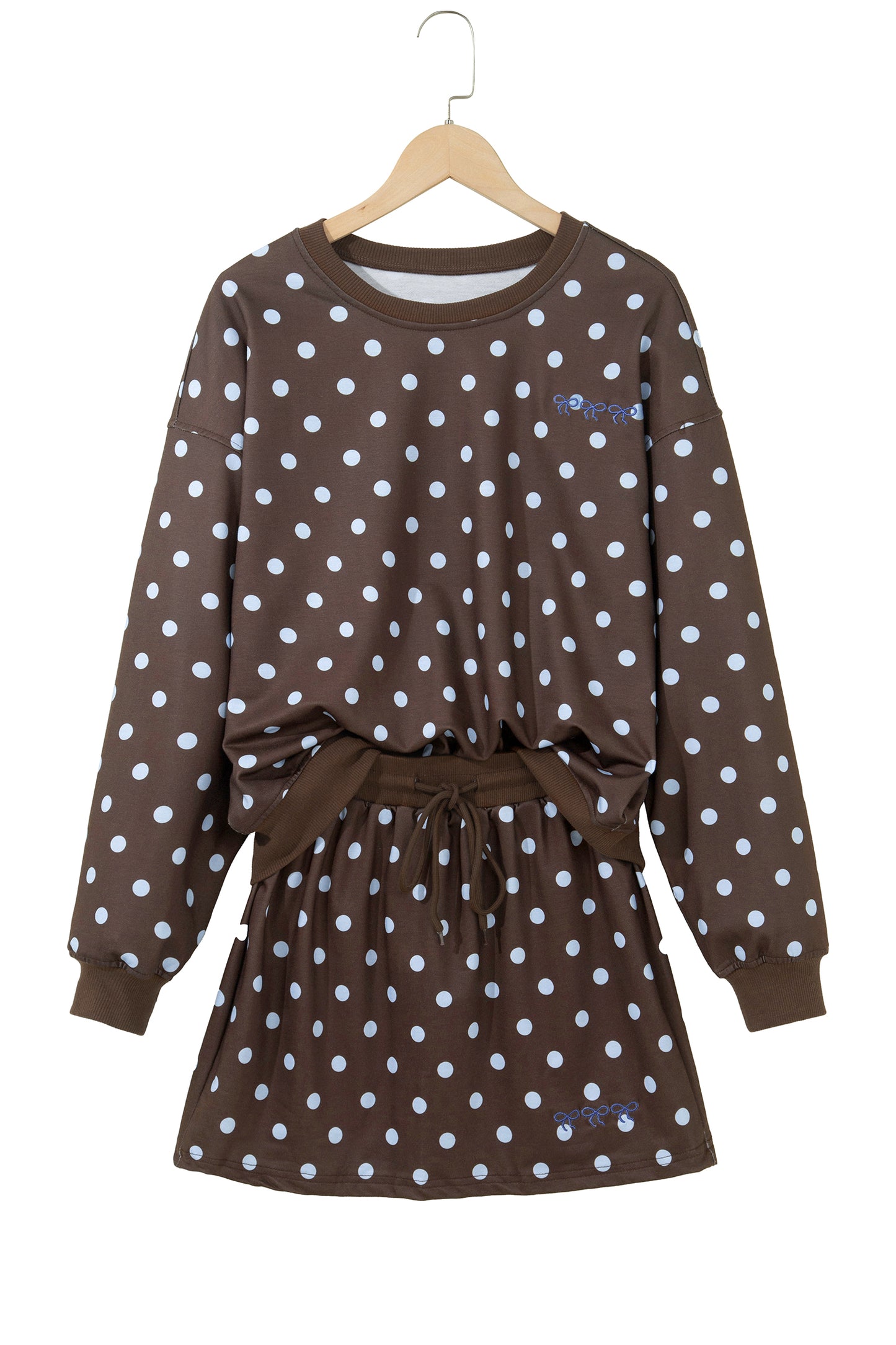 Polka Dot Long Sleeve Pullover & Bow Skort Set