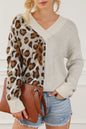 Leopard Colorblock V Neck Knit Sweater