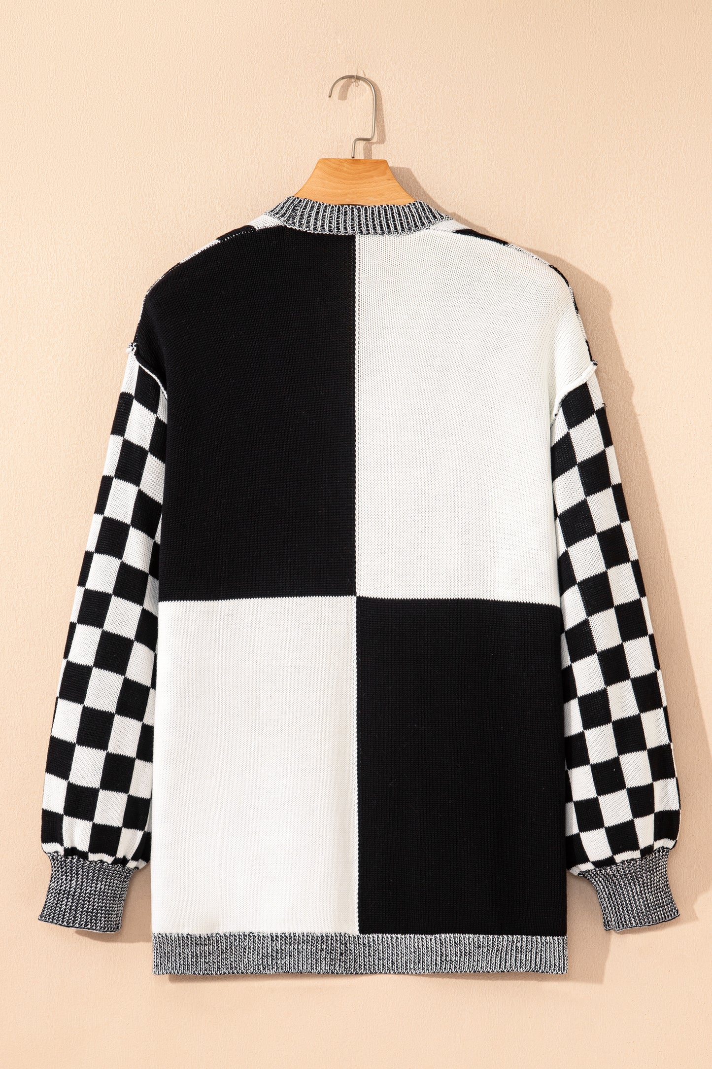 Plus Size Checker Drop Shoulder Open Front Cardigan