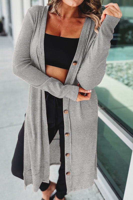 Ribbed Split Hem Duster Cardigan