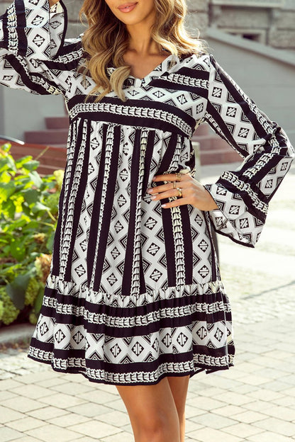 Geometric Long Sleeve Mini Dress