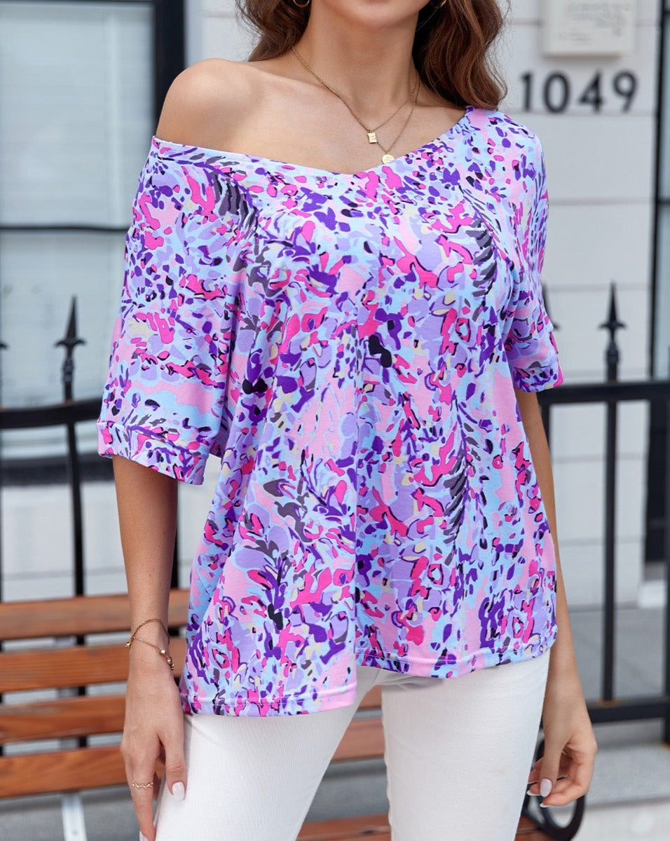 Abstract Floral Short Sleeve Tee