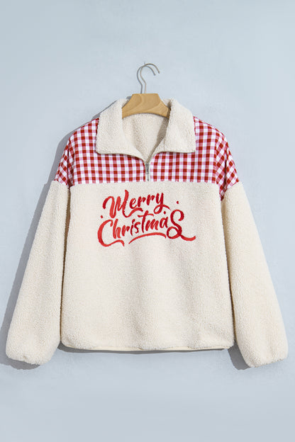 Merry Christmas Gingham Patchwork Fleece Sweatshirt