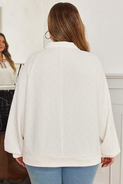 Plus Size Stripe Rhombus Textured Collared Sweatshirt