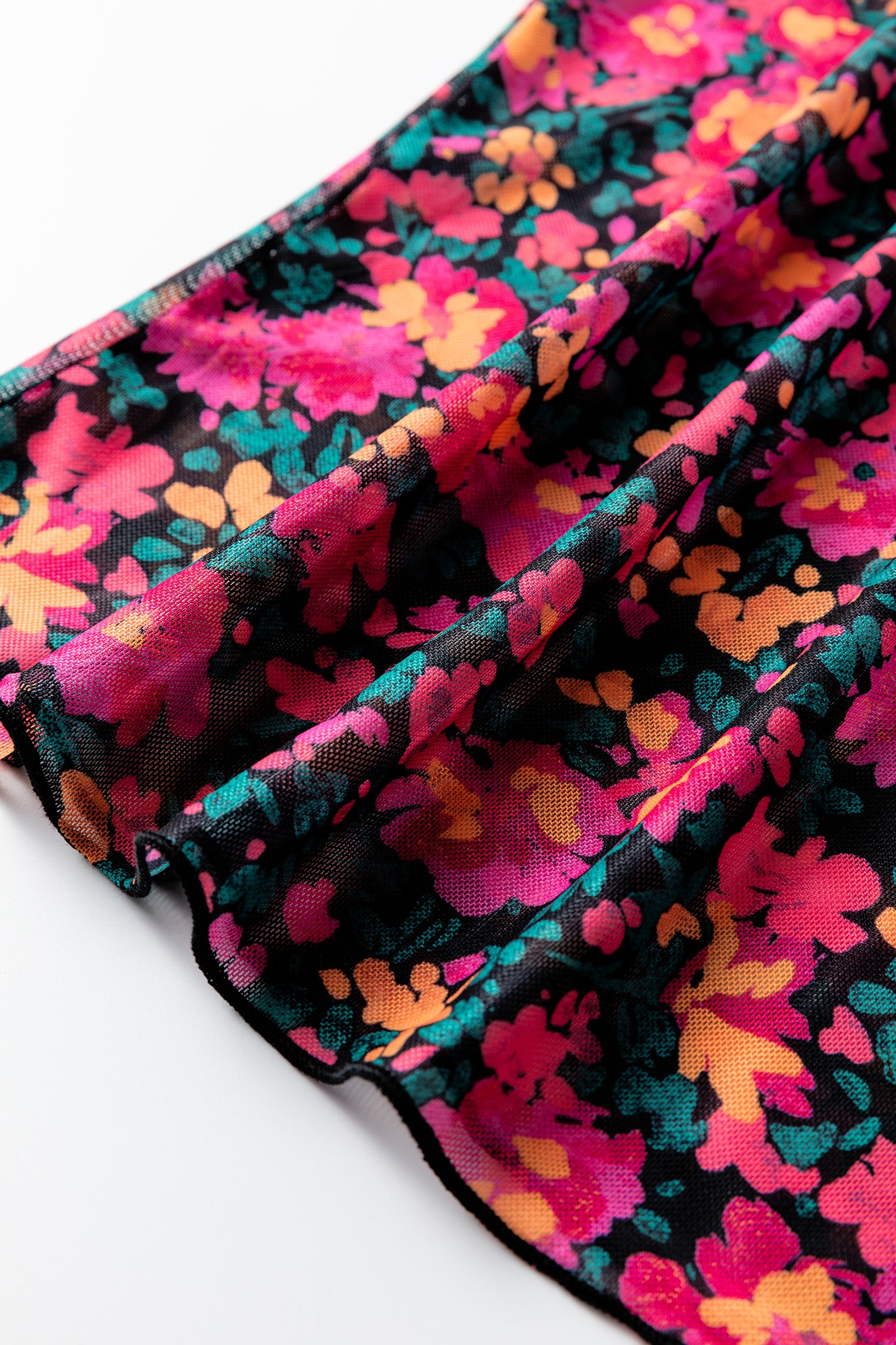 Floral Mesh Long Sleeve Mock Neck Top