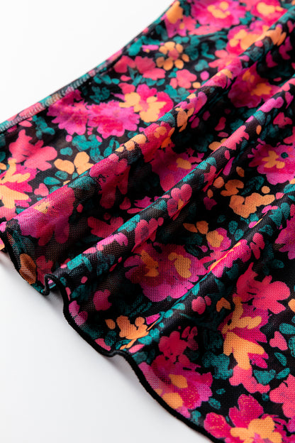 Floral Mesh Long Sleeve Mock Neck Top