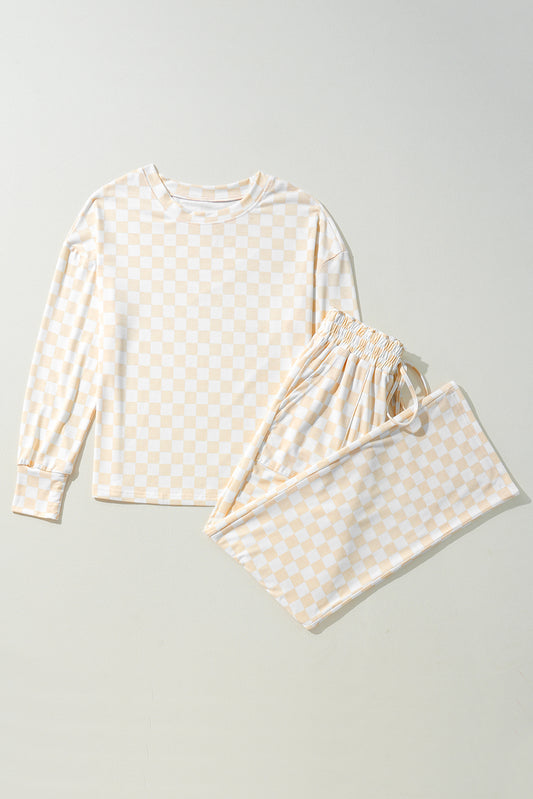 Checker Long Sleeve Top and Pants Lounge Set