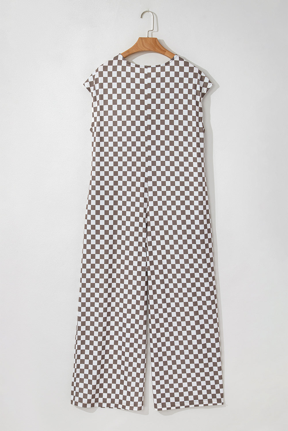 Checker Sleeveless Buttoned Crewneck Jumpsuit