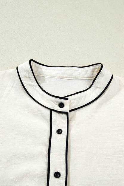 Contrast Trim Buttoned Long Puff Sleeve Shirt