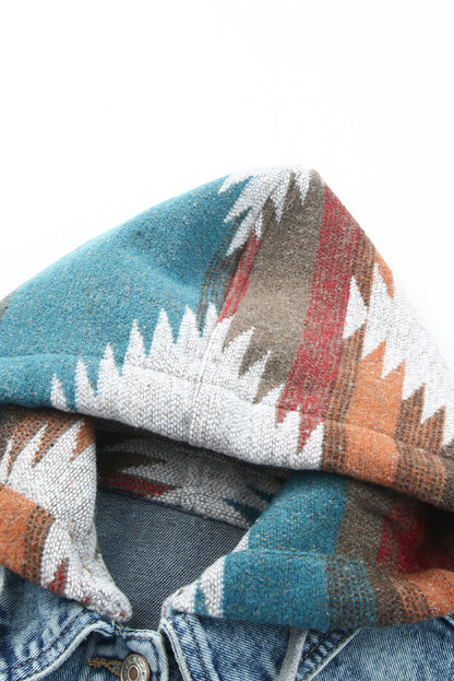 Aztec Denim Frayed Hem Jacket