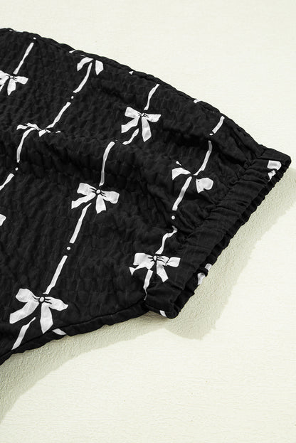 Bow Textured Puff Sleeve Top