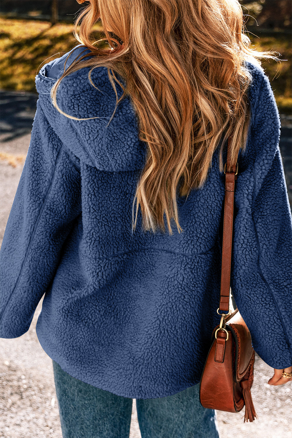 Solid Fleece Zip-Up Drawstring Pocketed Hooded Jacket