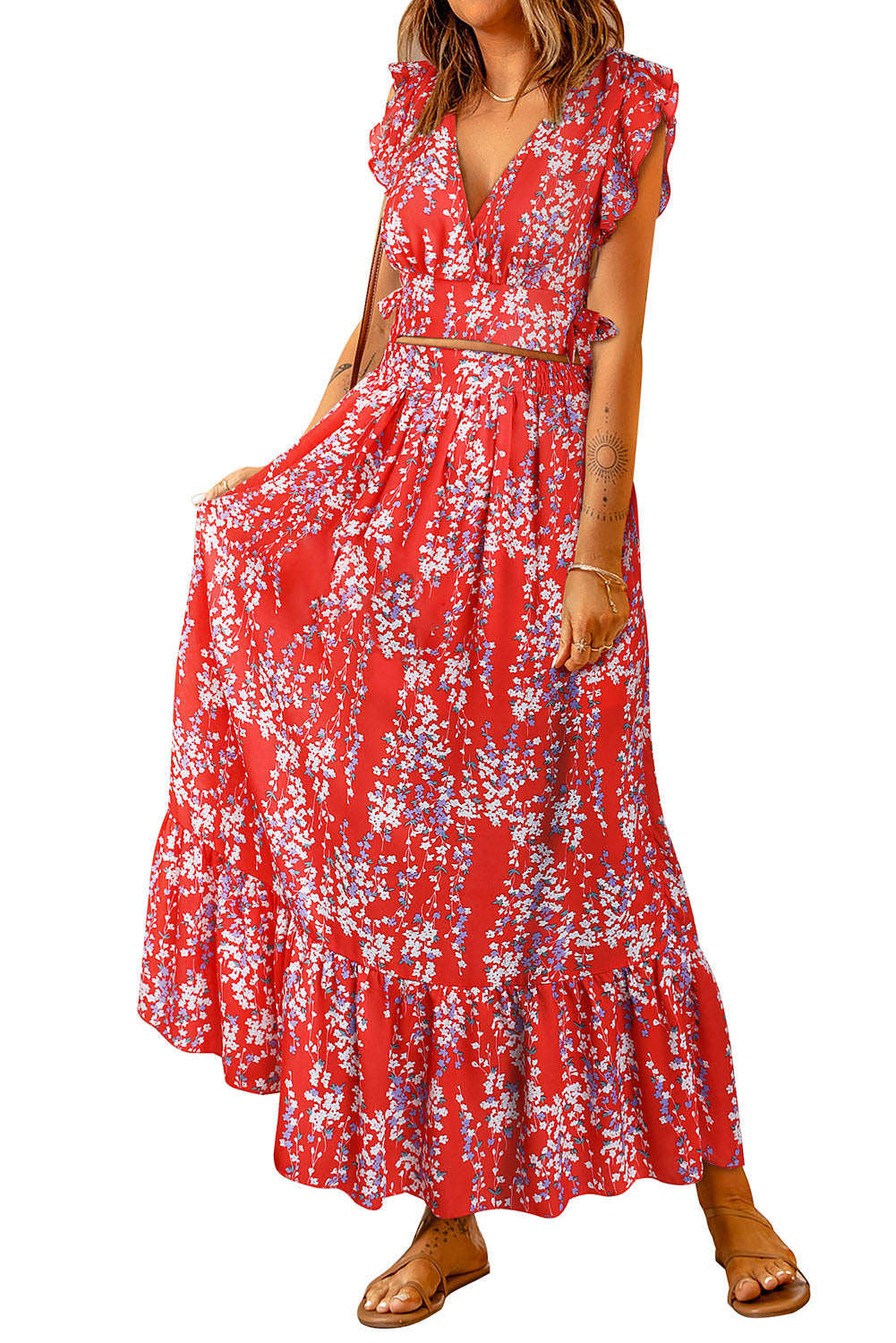 Floral Crop Top and Maxi Skirt Set