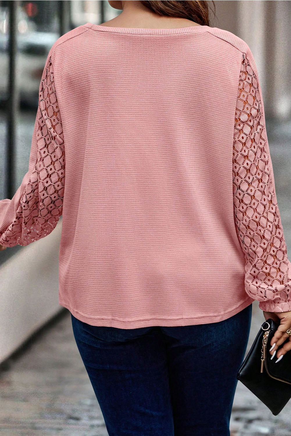 Waffle Lace Long Sleeve Top Plus Size