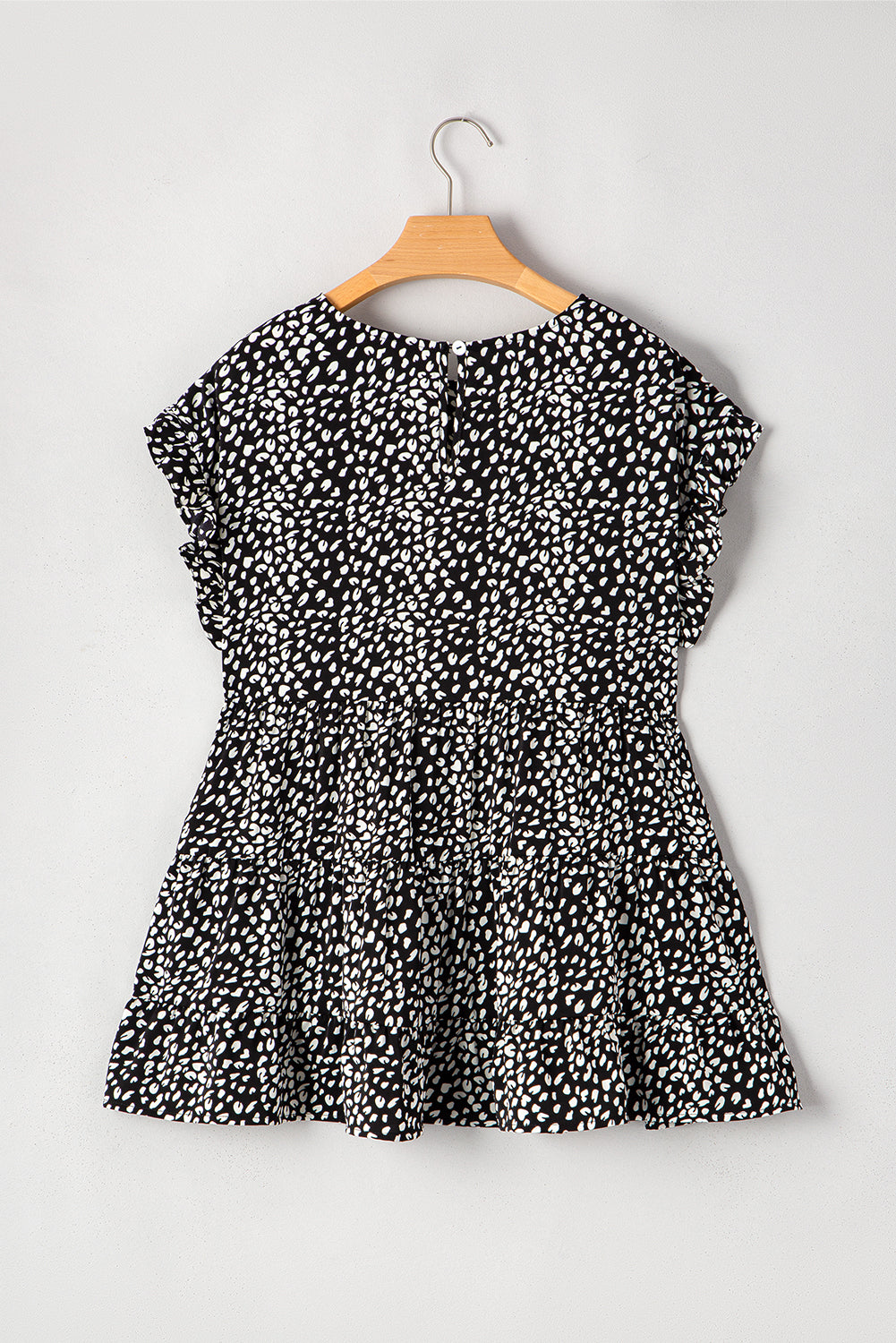 Plus Size Leopard Ruffle Tiered Keyhole Blouse