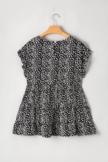 Plus Size Leopard Ruffle Tiered Keyhole Blouse