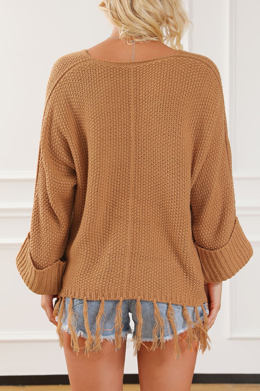 Tasseled Hem Loose Knit Sweater