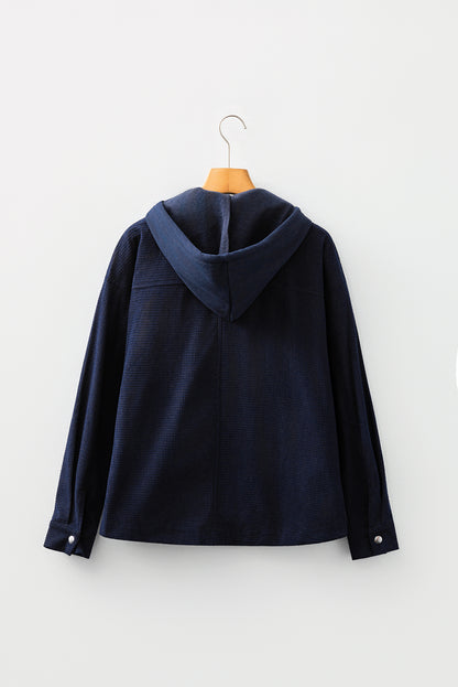Textured Knit Pocketed Drawstring Hooded Jacket