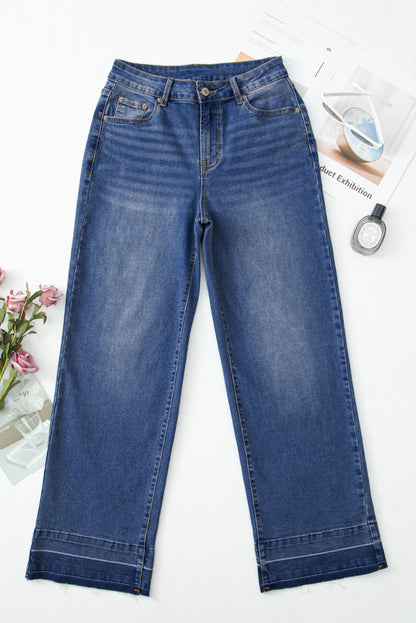 Denim Raw Hem Straight Leg Jeans