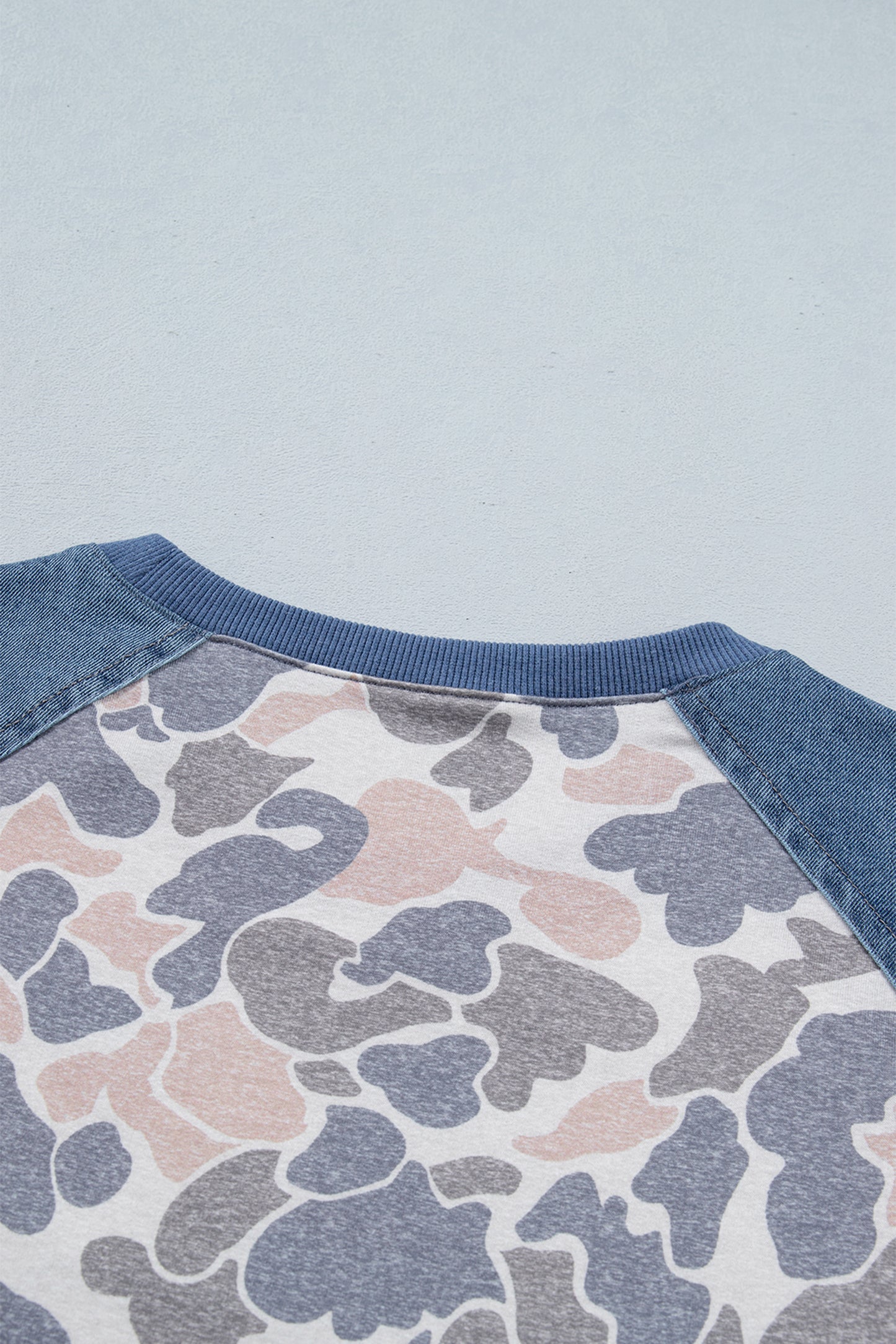 Camo Colorblock Denim Raglan Short Sleeve Tee