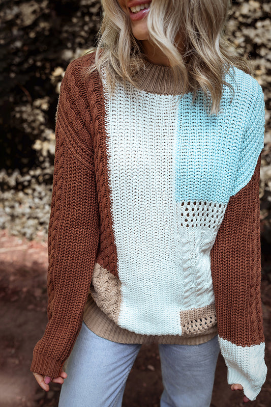 Textured Colorblock Knit Sweater