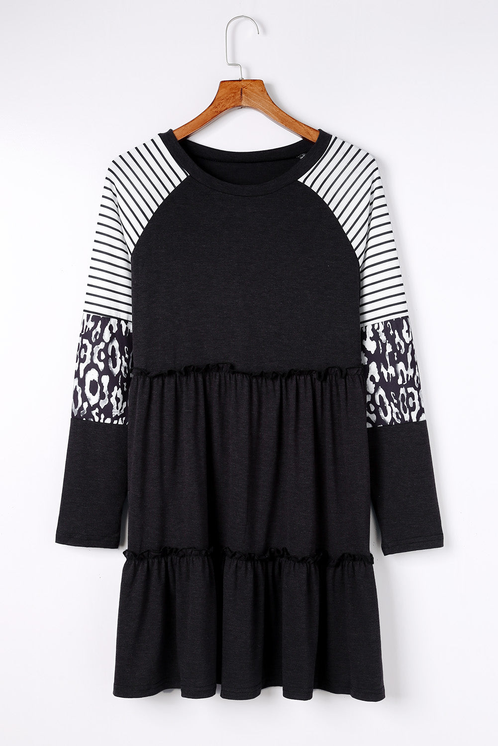 Striped Leopard Long Sleeve Dress