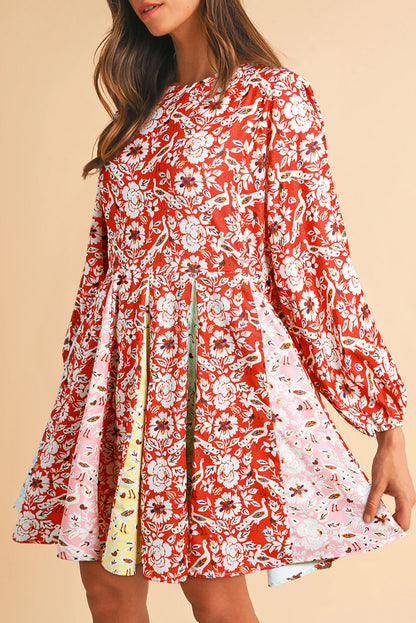 Floral Patchwork Long Sleeve Dress