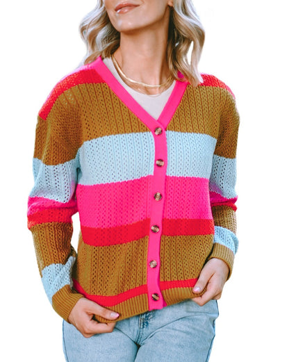 Colorblock Ribbed Button Front Sweater