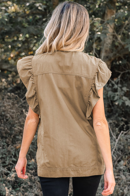 Denim Patchwork Ruffle Sleeve Jacket Vest