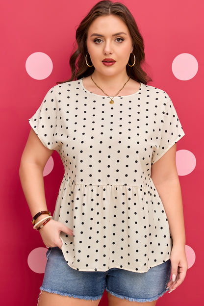 Plus Size Polka Dot Button Back Babydoll Blouse