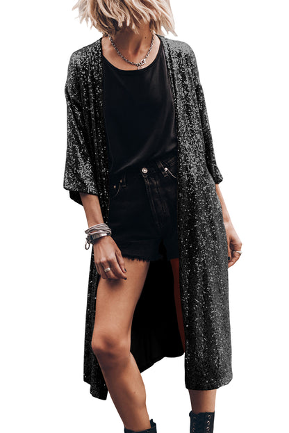 Sequin 3/4 Sleeve Duster Kimono