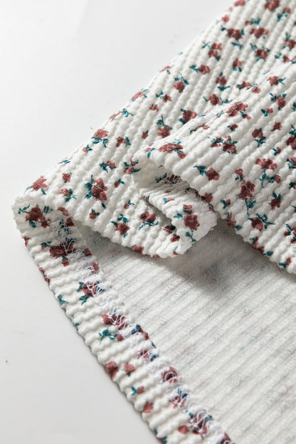 Floral Henley Top and  Drawstring Shorts Set