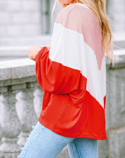 Chevron Colorblock Puff Sleeve Top