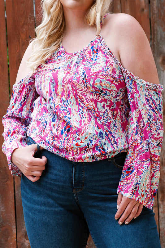 Floral Cold Shoulder Top Plus Size