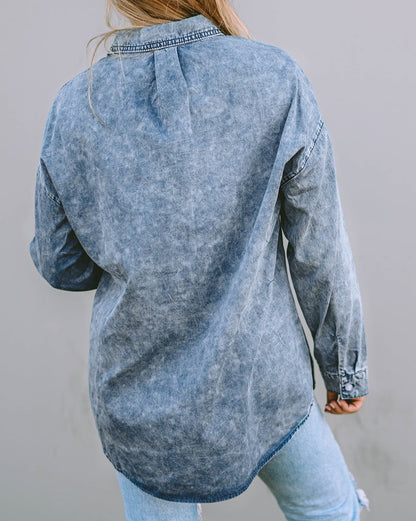 Vintage Washed Denim Pocketed Shirt