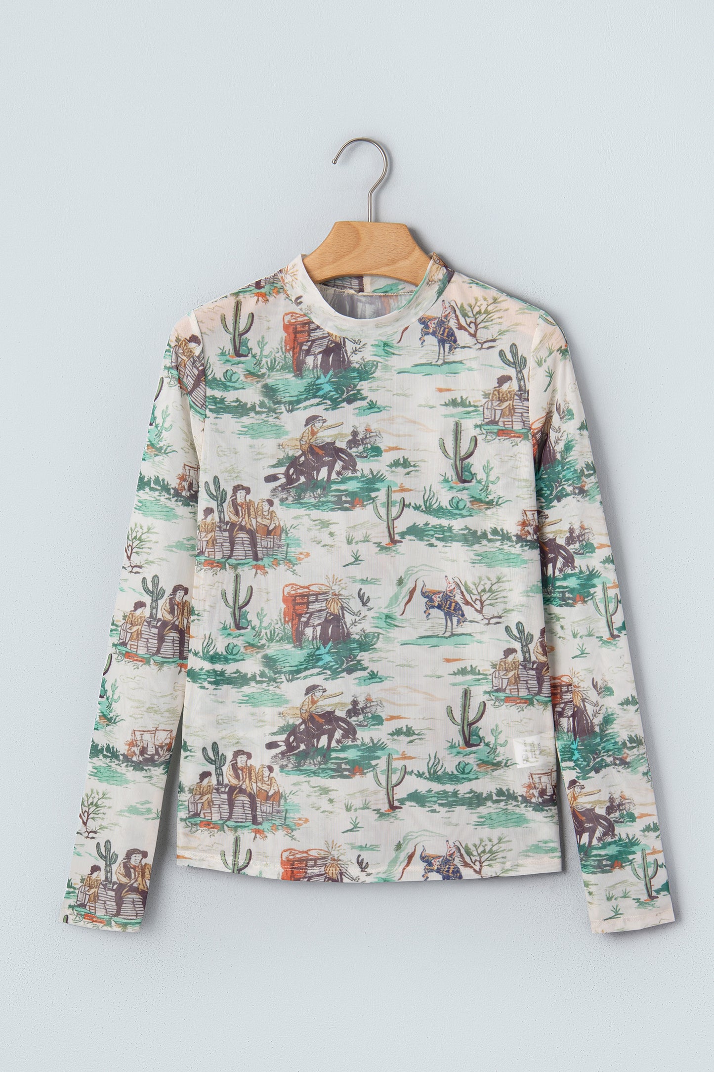 Western Long Sleeve Round Neck Slim Top