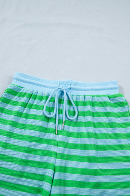 Stripe Puff Sleeve T-Shirt & Drawstring Shorts Set