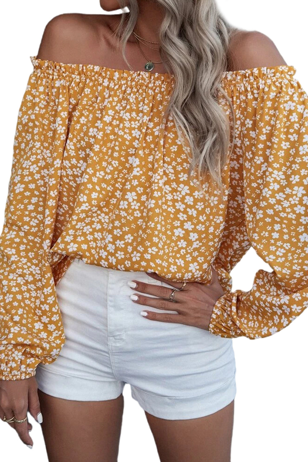 Floral Off Shoulder Lantern Sleeve Blouse