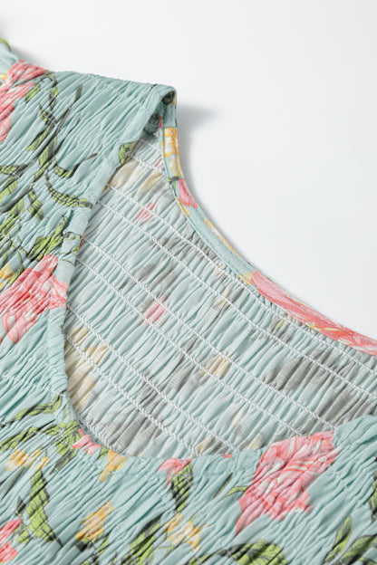 Floral Smocked V-Neck Ruffle Tiered Maxi Dress