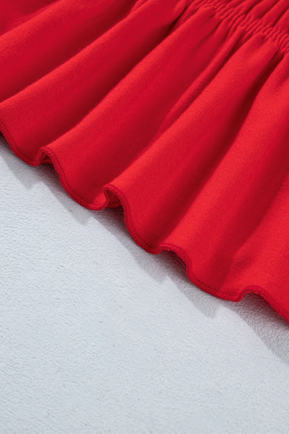 Solid Shirred Ruffle Peplum Hem Tank Top