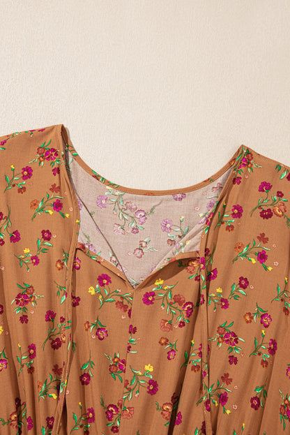 Plus Size Floral V-Neck Ruffle Sleeve Tiered Dress