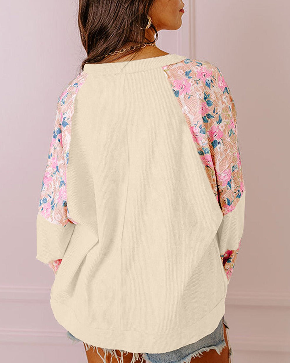 Floral Colorblock Balloon Sleeve Blouse