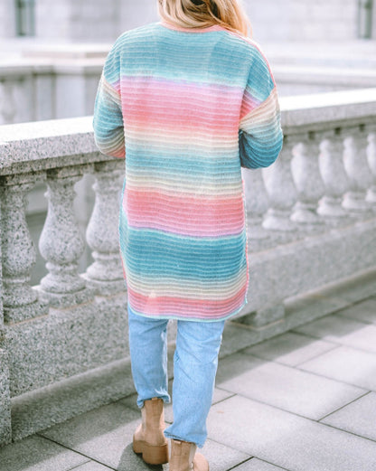 Gradient Ribbed Open Front Cardigan