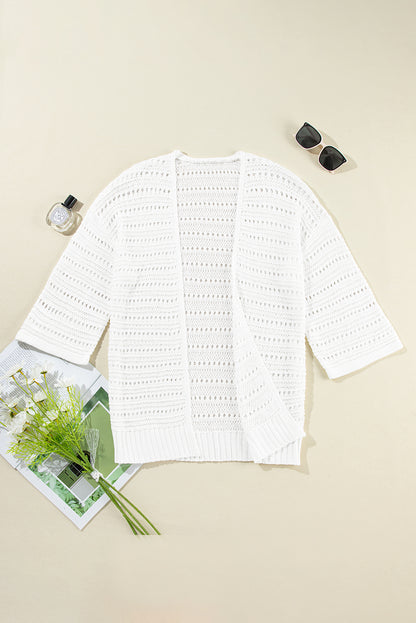 Pointelle Knit 3/4 Sleeve Cardigan