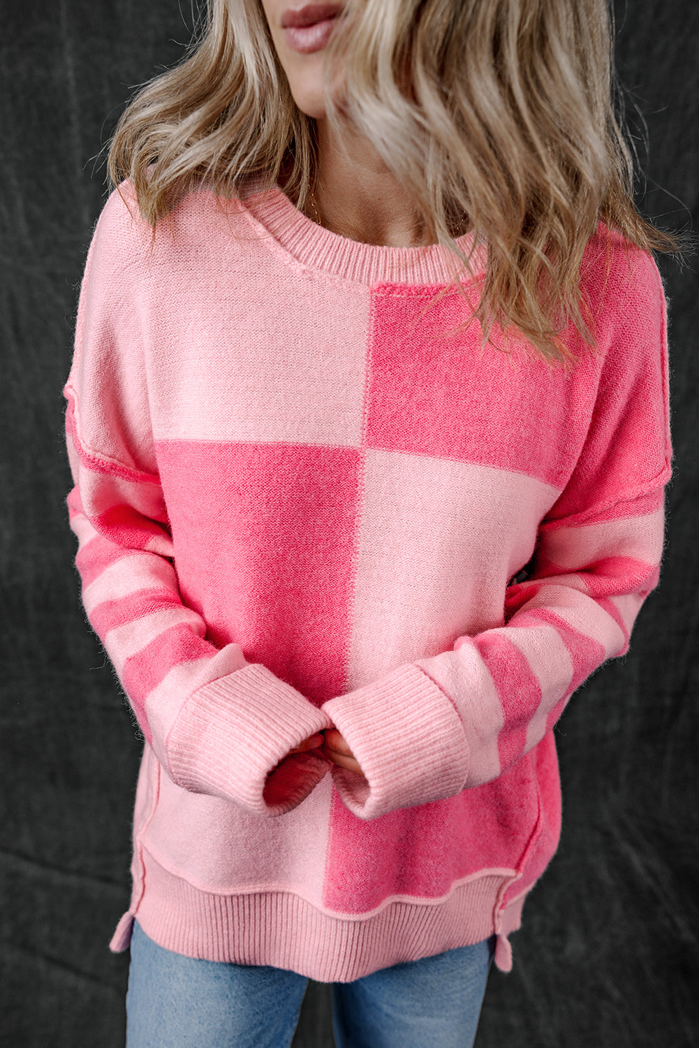 Colorblock Checker Stripe Sweater